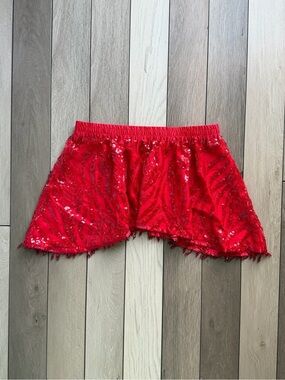 IHeartRaves red sequin skirt with fringe detailing.